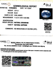 3.97/CT Natural Blue Sapphire with Govt Lab Certificate-6771